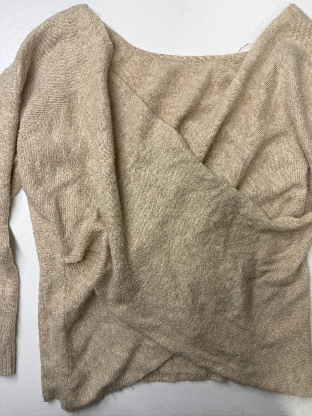 PURE/US Faux Wrap V Neck Sweater Beige Oatmeal Oversized Medium
